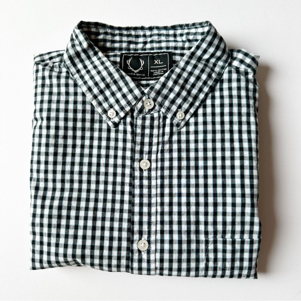 Luke & Dutch button down shirt Gingham white/black/blue XLarge